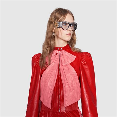 red gucci leather jacket|Gucci leather jacket women's.